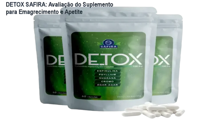 DETOX SAFIRA: Avaliação do Suplemento para Emagrecimento e Apetite 4 cápsulas detox safira com destaque para os ingredientes principais