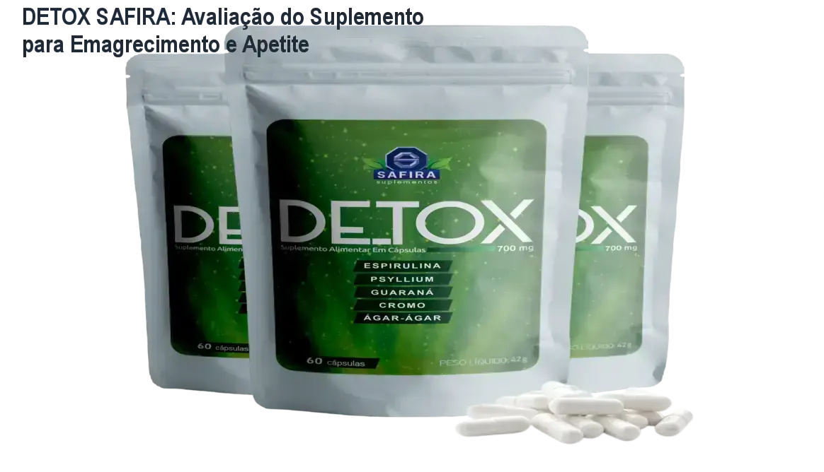 cápsulas detox safira com destaque para os ingredientes principais