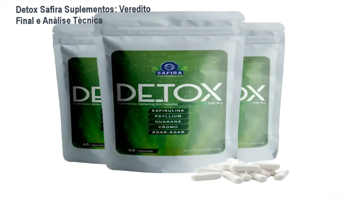 Frasco do Detox Safira Suplementos com destaque para cupons de desconto e ofertas exclusivas