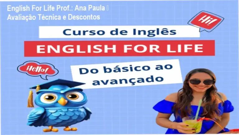 Imagem promocional do curso English For Life Prof. Ana Paula com destaque para cupons de desconto