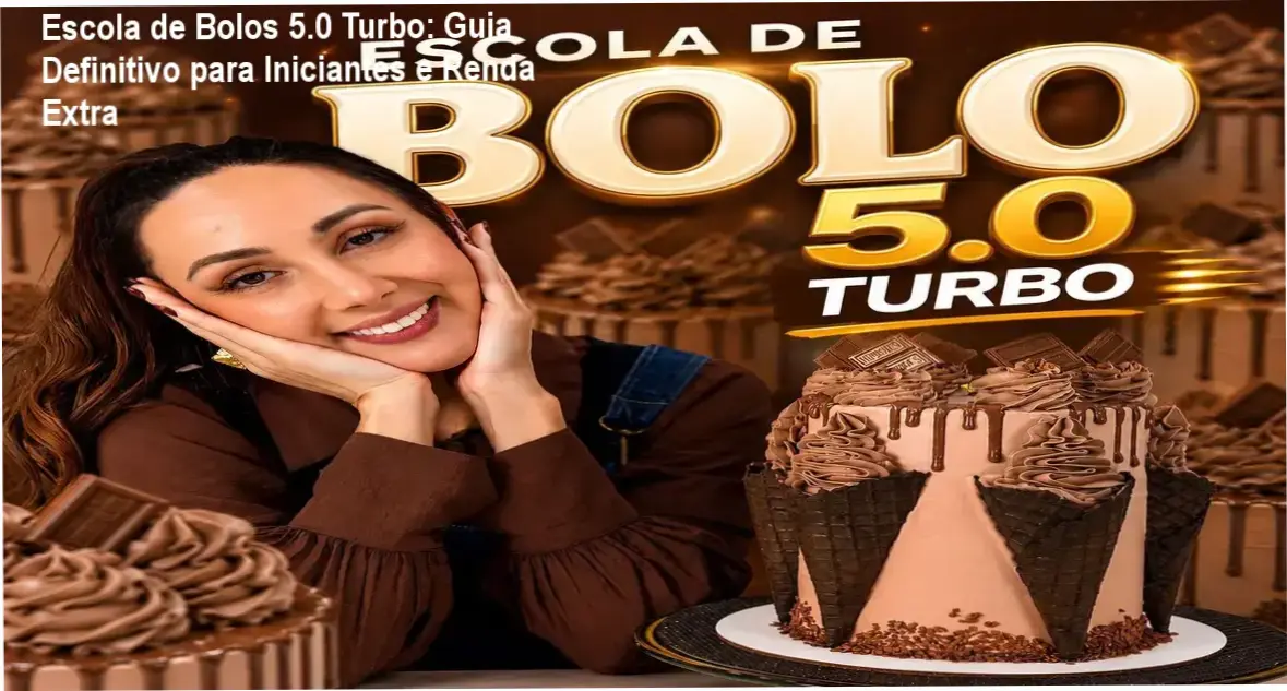 Imagem promocional da Escola de Bolos 5.0 Turbo com destaque para cupom de desconto