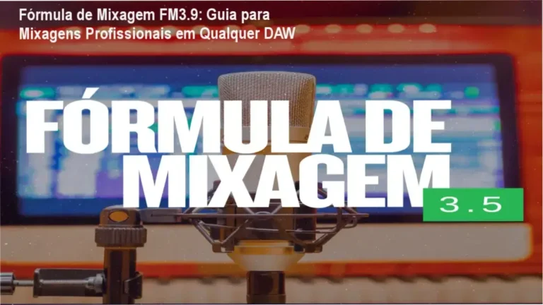 Imagem ilustrativa do curso FM3.9 com elementos de equalização, compressão e um produtor usando DAW