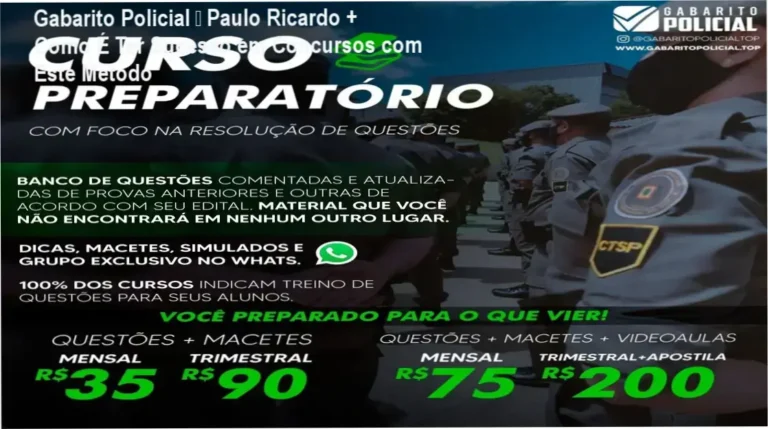 Gabarito Policial - Paulo Ricardo Büttenbender mostrando como o método funciona com questões comentadas e simulados práticos