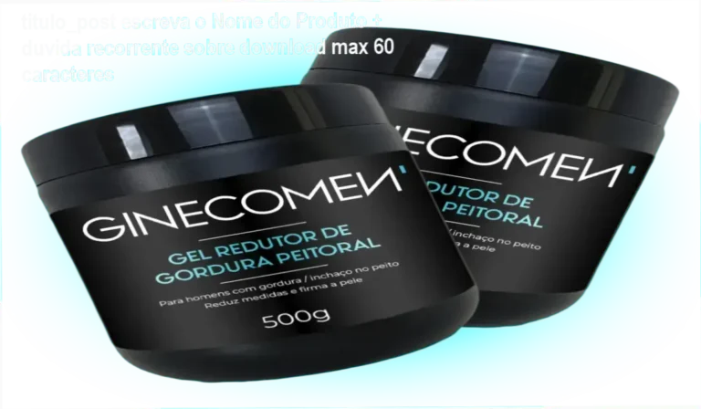 Gel tópico Ginecomen com ingredientes naturais, embalagem e aplicação no peitoral