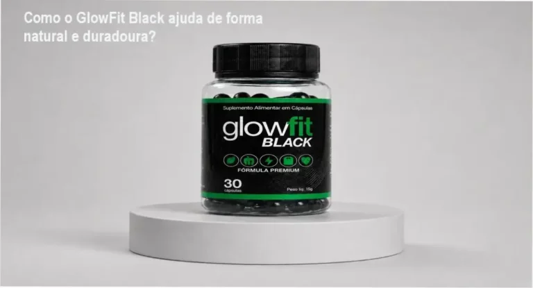 Como o GlowFit Black ajuda de forma natural e duradoura? 1 Imagem do GlowFit Black em uso, com foco no pacote e emoções do usuário