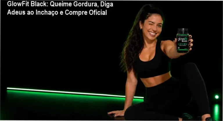 GlowFit Black: Queime Gordura, Diga Adeus ao Inchaço e Compre Oficial 3 Frasco de GlowFit Black ao lado de frutas e cápsulas, simbolizando perda de peso natural