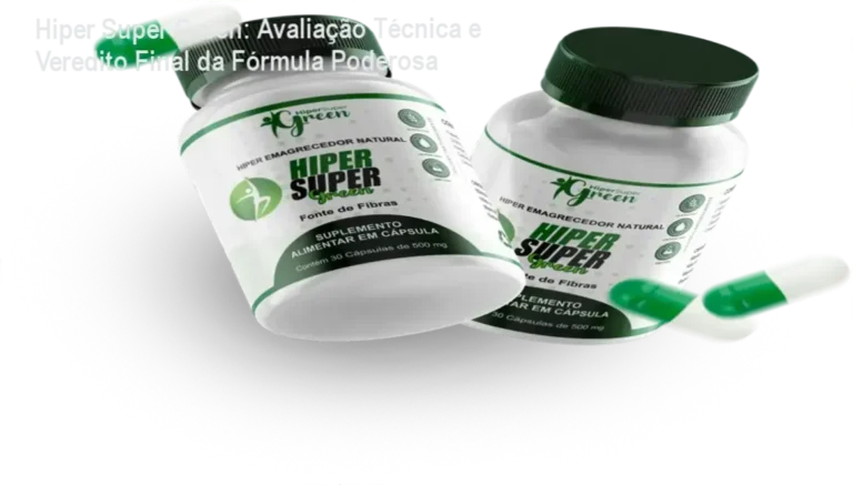 Garrafa do Hiper Super Green com rótulo destacando os benefícios de emagrecimento e bem-estar