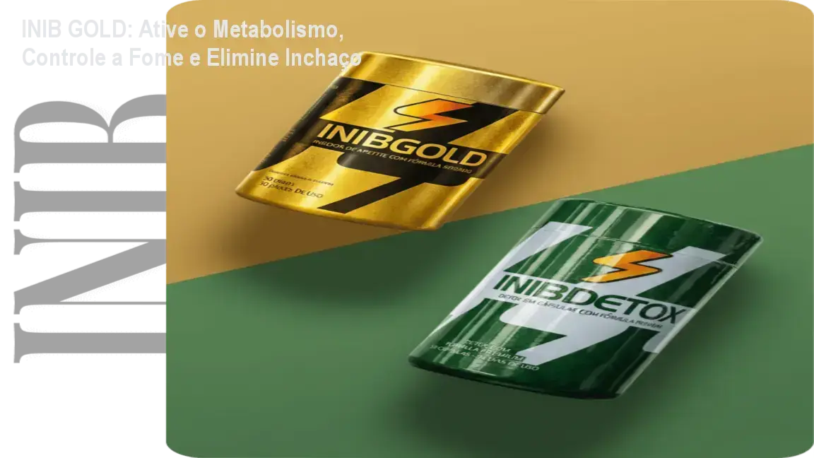 INIB GOLD: Ative o Metabolismo, Controle a Fome e Elimine Inchaço 1 Caixa de INIB GOLD com destaque para desconto e cupom promocional