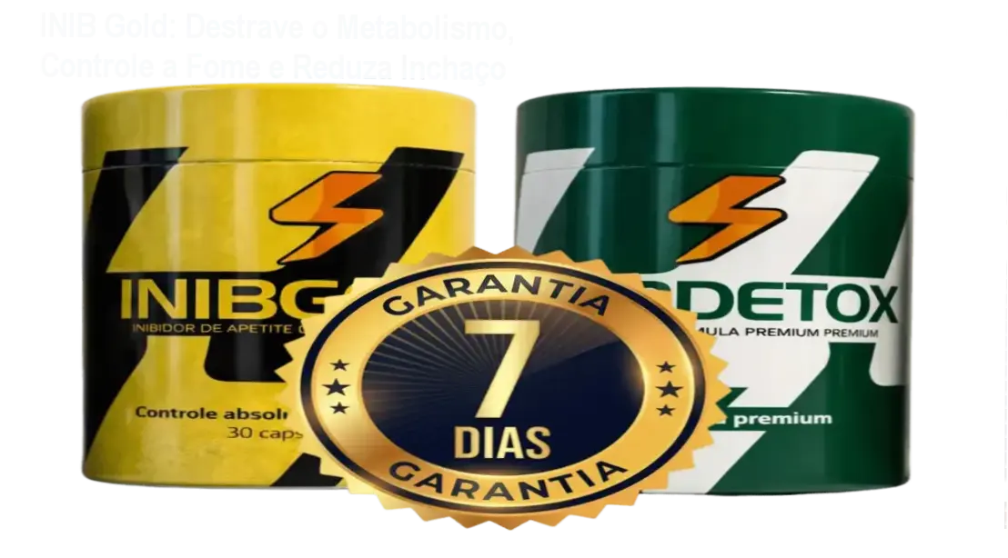 Frasco de INIB Gold ao lado de cupom de desconto, representando a oferta especial