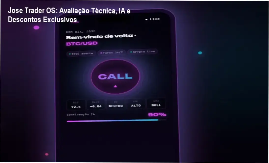 Tela do Jose Trader OS mostrando IA, Crypto Brain e alertas de trade