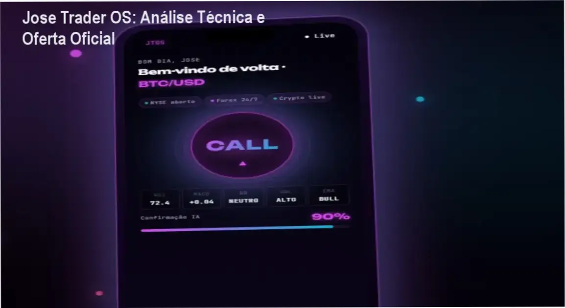 Dashboard do Jose Trader OS exibindo análise de crypto, forex e ações com alertas em tempo real