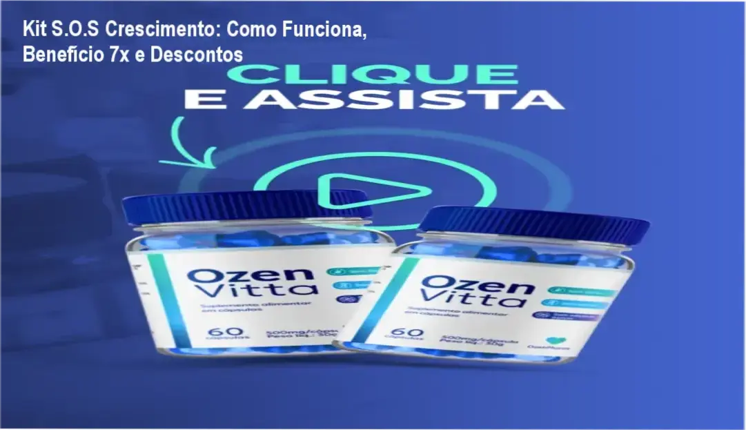 Kit S.O.S Crescimento: Como Funciona, Benefício 7x e Descontos 1 Kit S.O.S Crescimento mostrando frasco e cupom de desconto, foco em tratamento capilar
