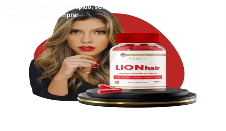 LIONhair: Crescimento rápido, sem engordar – Onde comprar 5 Frasco de LIONhair ao lado de descontos promocionais, destacando o suplemento capilar que não engorda