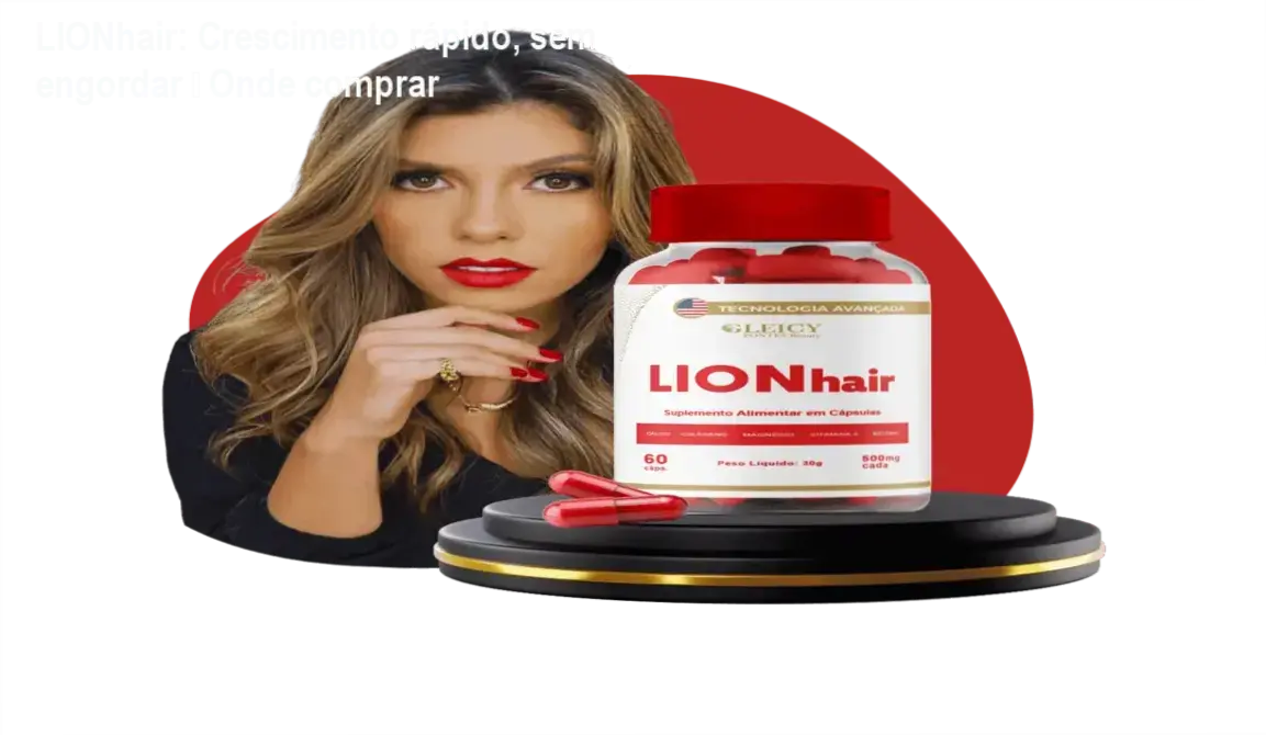 LIONhair: Crescimento rápido, sem engordar – Onde comprar 1 Frasco de LIONhair ao lado de descontos promocionais, destacando o suplemento capilar que não engorda