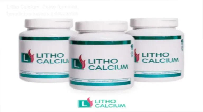 Frasco de Litho Calcium ao lado de cupons de desconto para suplementos minerais