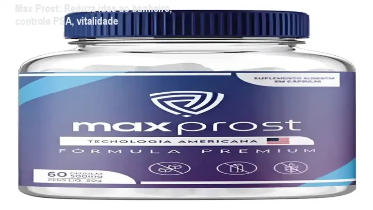 Frasco de Max Prost com destaque para promoção e indicação de compra oficial