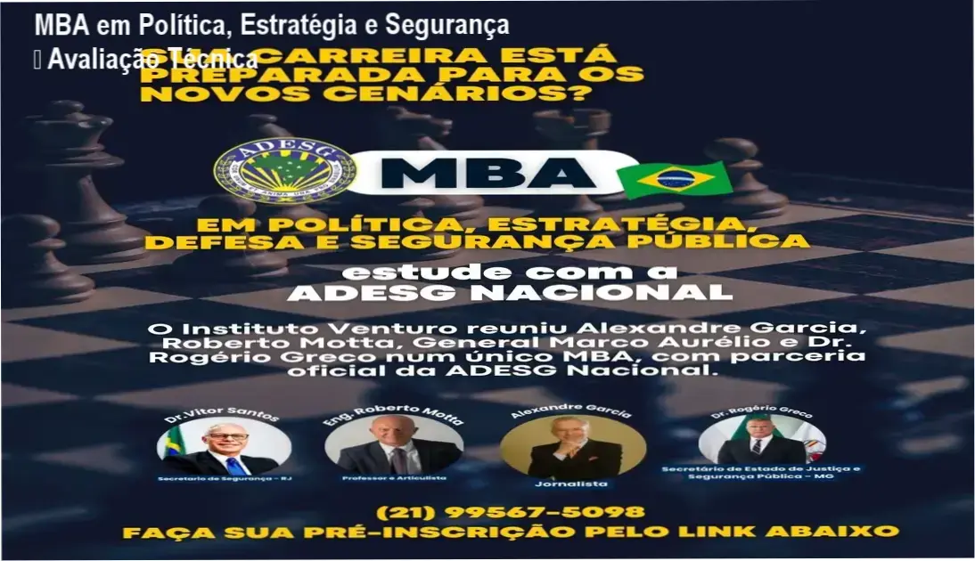 MBA em Política, Estratégia e Segurança – Avaliação Técnica 1 Imagem do MBA em Política, Estratégia e Segurança Pública com destaque para descontos e cupons