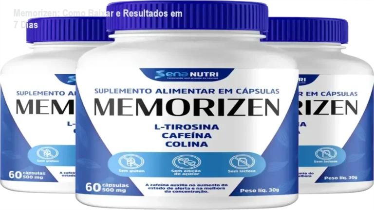 Suplemento Memorizen com garrafa e pílulas destacadas para memória