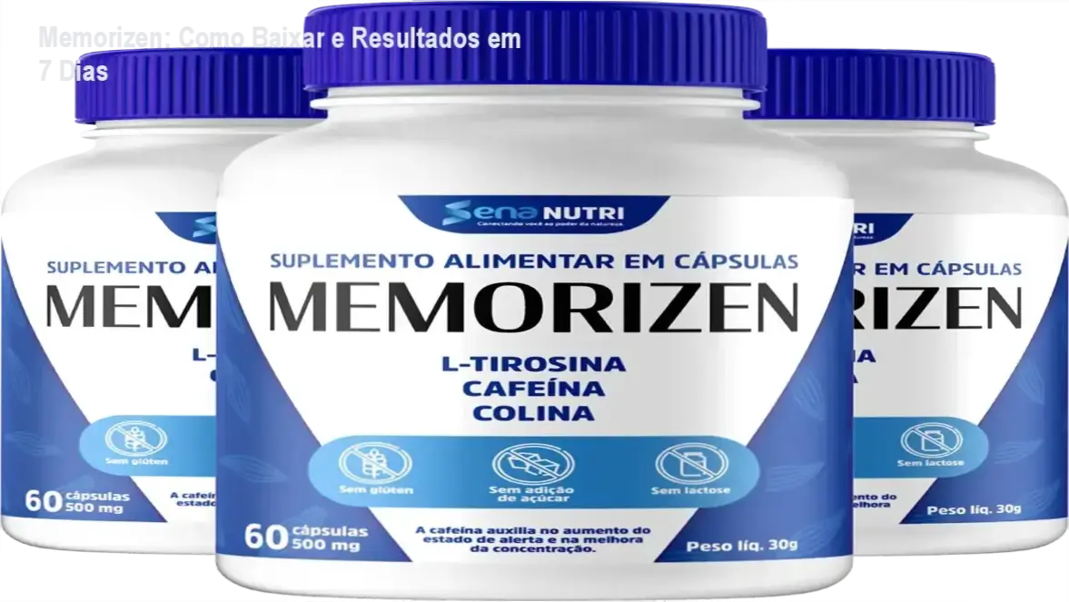 Suplemento Memorizen com garrafa e pílulas destacadas para memória