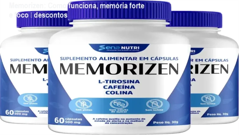 Frasco de Memorizen com destaque para oferta e cupom de desconto
