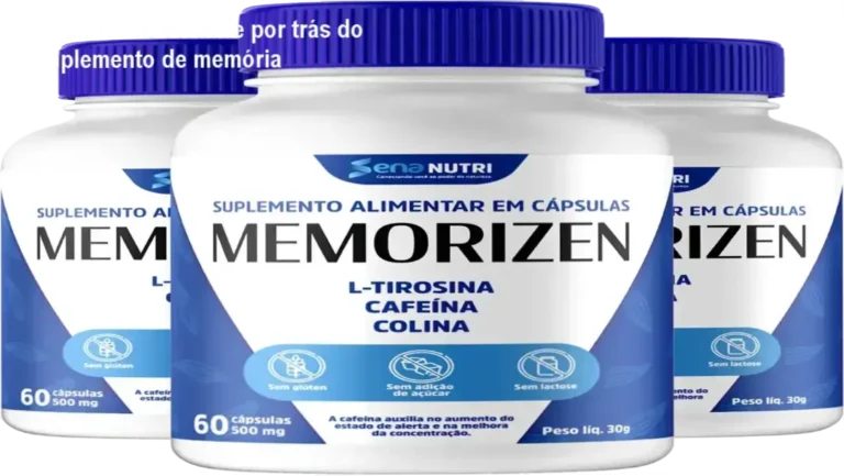 Garrafa do suplemento Memorizen com rótulo destacando ingredientes chaves