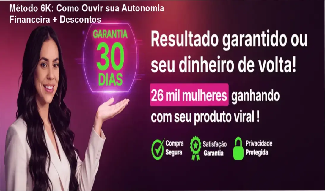 Imagem promocional do Método 6K com destaque para ofertas e cupons especiais