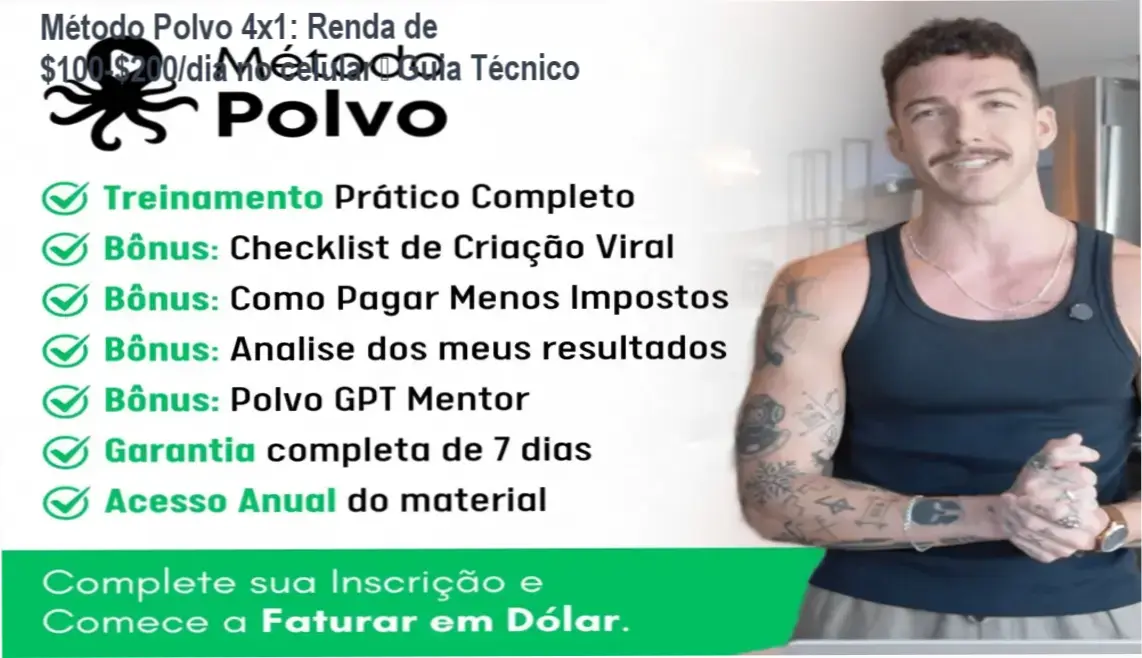 Método Polvo 4x1: Renda de $100‑$200/dia no celular – Guia Técnico 1 Capa do Método Polvo 4x1 mostrando ganhos diários usando apenas o celular