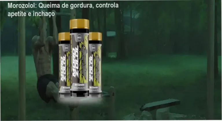 Frasco de Morozolol com destaque para promoção e benefícios de queima de gordura e controle de apetite