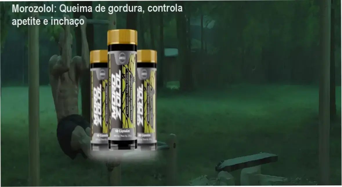 Morozolol: Queima de gordura, controla apetite e inchaço 1 Frasco de Morozolol com destaque para promoção e benefícios de queima de gordura e controle de apetite