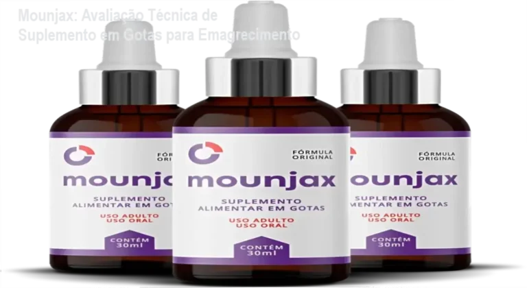 Mounjax: Avaliação Técnica de Suplemento em Gotas para Emagrecimento 7 Garrafa de Mounjax com mecanismo de gotas sublinguais e embalagem natural destacada