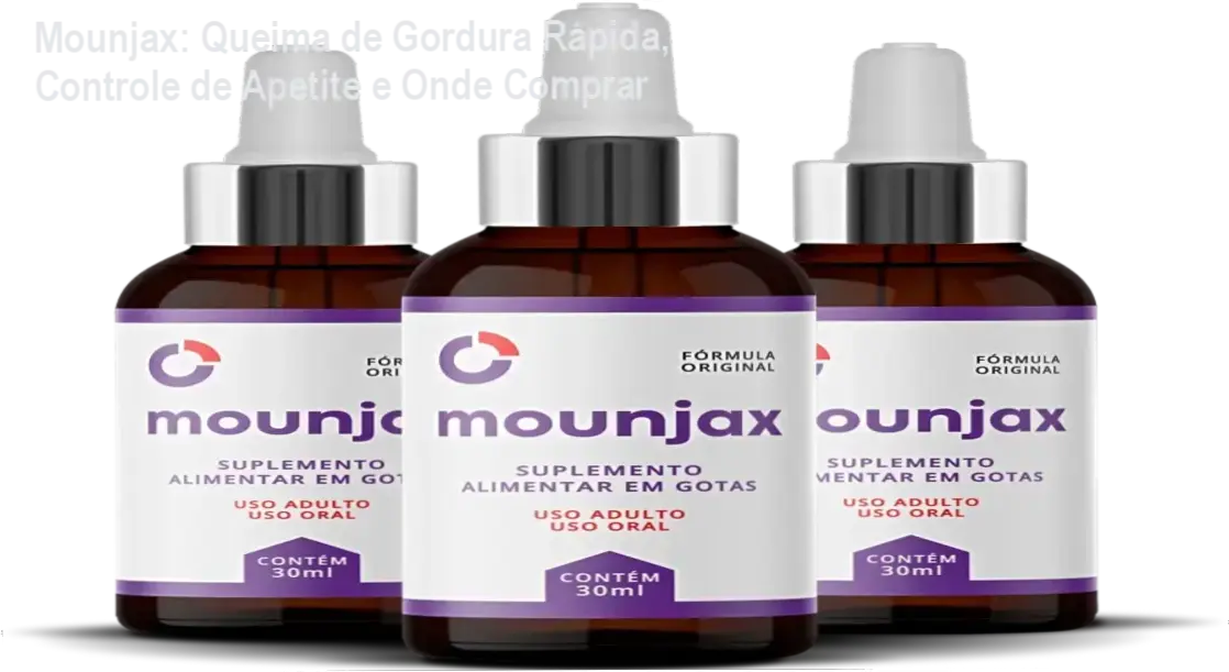 Frasco de Mounjax gotas emagrecimento com selo de promoção