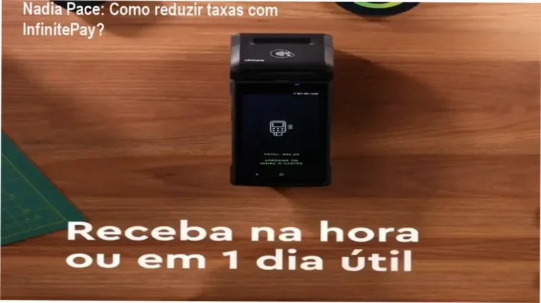 Nadia Pace mostra a tela do app InfinitePay com Pix grátis e taxas reduzidas