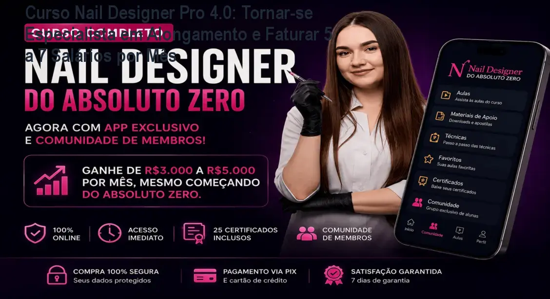 Curso Nail Designer Pro 4.0: Tornar-se Especialista em Alongamento e Faturar 5 a 7 Salários por Mês 1 Curso Nail Designer Pro 4.0: Tornar-se Especialista em Alongamento e Faturar 5 a 7 Salários por Mês