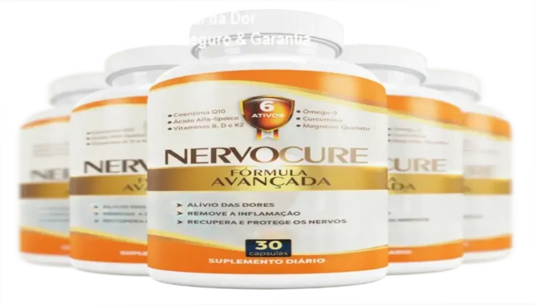 Fórmula do NervoCure com ingredientes destaque como Ácido Alfa-lipóico e Vitamina B, aliviando dores neuropáticas.