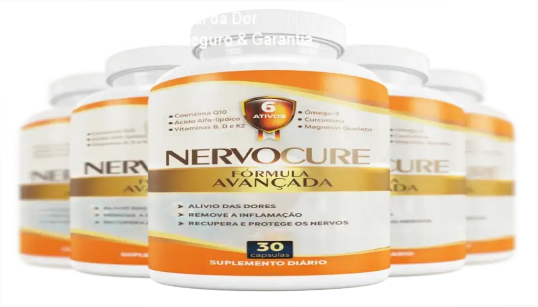 NervoCure: Alívio Natural da Dor Neuropática | Acesso Seguro & Garantia 90 Dias 1 Fórmula do NervoCure com ingredientes destaque como Ácido Alfa-lipóico e Vitamina B, aliviando dores neuropáticas.