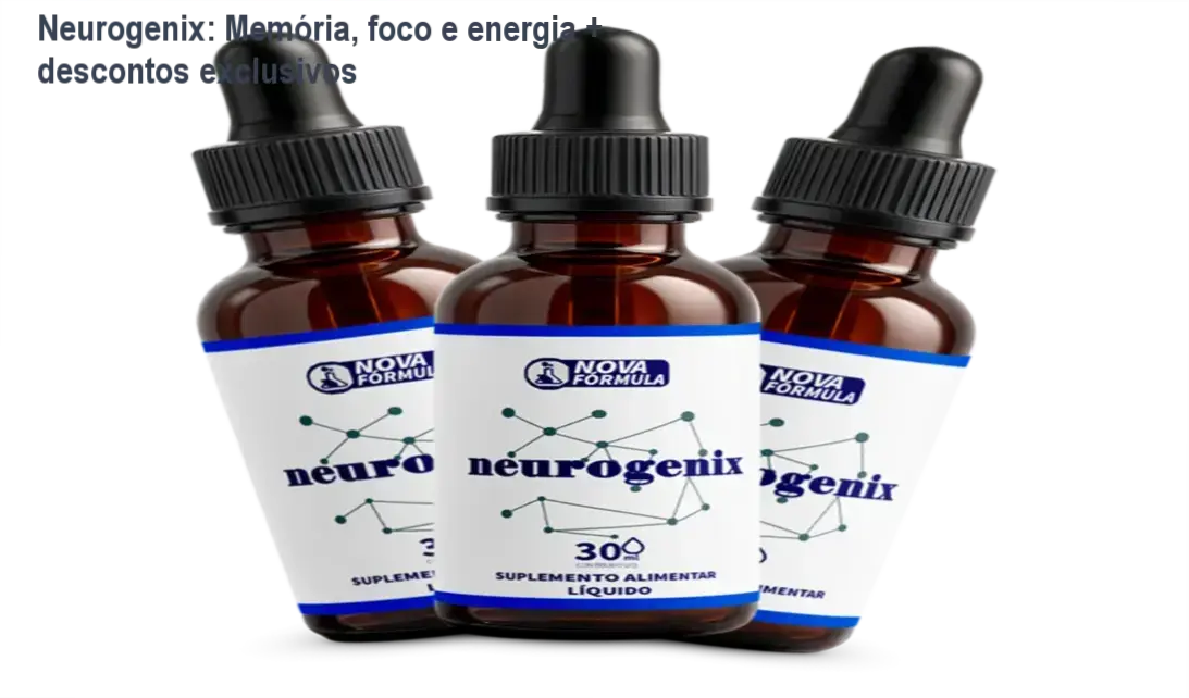 Neurogenix: Memória, foco e energia + descontos exclusivos 1 Frasco de Neurogenix em destaque com selo de desconto