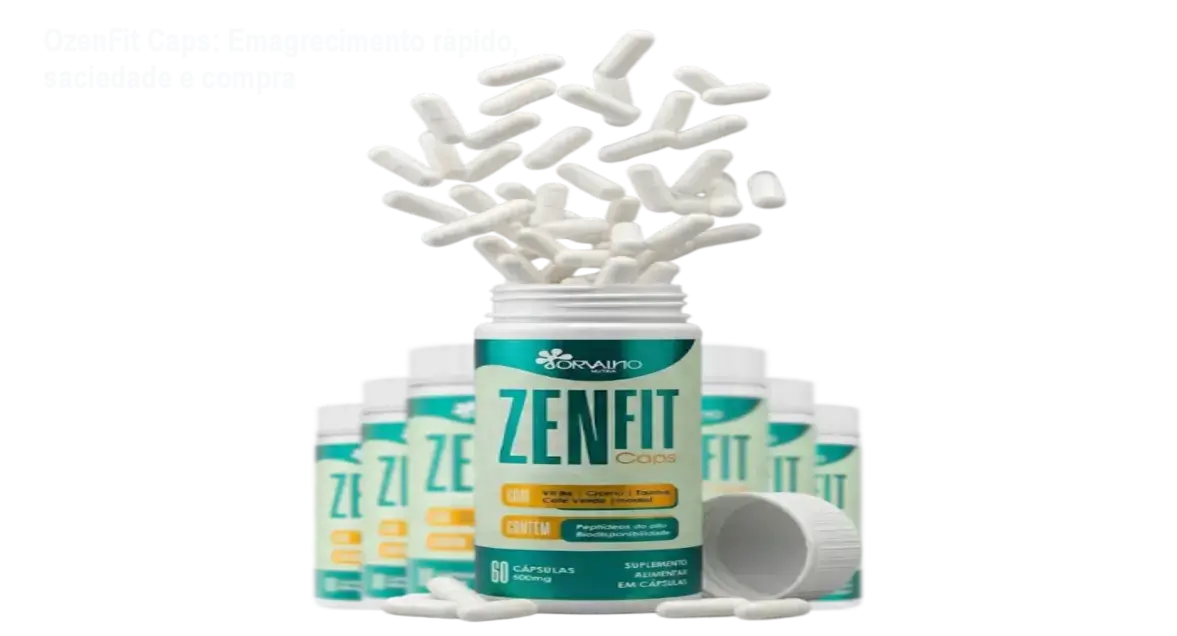 Frasco de OzenFit Caps ao lado de destaque promocional indicando onde comprar