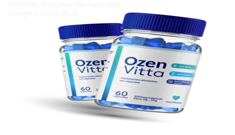 OzenVitta: Emagreça com Saciedade, Energia e Oferta Oficial 2 Frasco de OzenVitta ao lado de bônus de guia anti-flacidez e ebook de receitas saudáveis