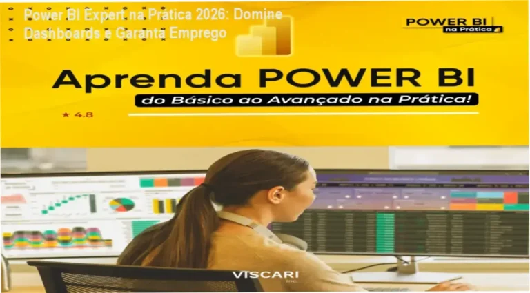 Capa do curso Power BI Expert na Prática 2026 mostrando dashboards e selo de oferta oficial
