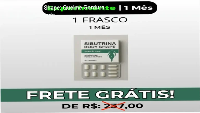 Sibutrina Body Shape: Queime Gordura, Controle Ansiedade 8 Frasco de Sibutrina Body Shape ao lado de destaque promocional mostrando oferta oficial