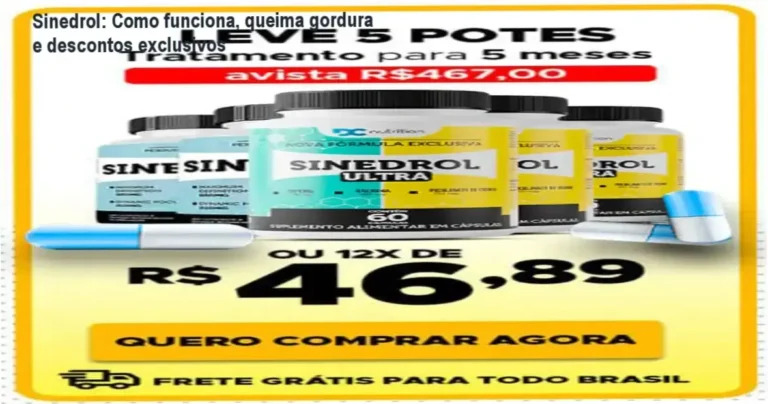 Frasco de Sinedrol com destaque para oferta de cupom e desconto