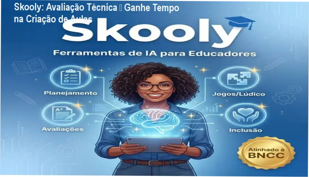 Captura de tela da plataforma Skooly exibindo geração automática de planos de aula com destaque para oferta de cupom