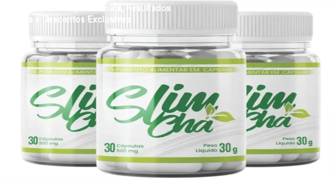 Frasco de SlimChá com destaque para oferta e cupom de desconto