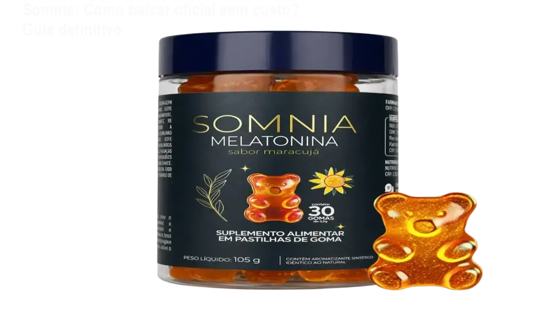 Imagem ilustrando o download oficial do suplemento Somnia em formato de goma maracujá