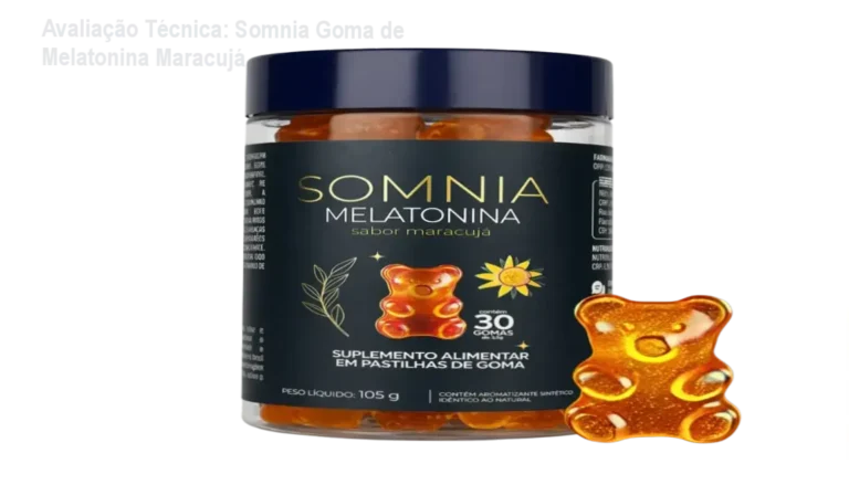 Avaliação Técnica: Somnia Goma de Melatonina Maracujá 6 Pacote de gomas Somnia sabor maracujá, 0,2 mg de melatonina, livre de açúcar, glúten e lactose, vegano.
