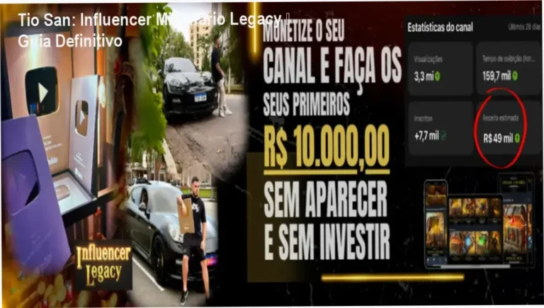 Capa do curso Influencer Milionário Legacy mostrando Tio San e estratégia de monetização no YouTube
