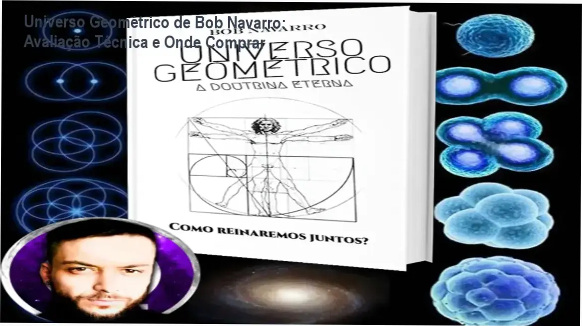 Capa do curso Universo Geométrico de Bob Navarro mostrando geometria sagrada e convite de oferta oficial