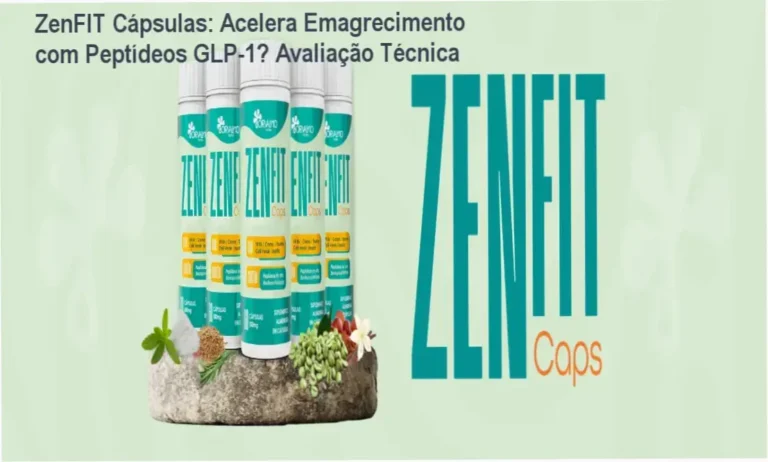 Frasco do ZenFIT CAPS com rótulo explicando benefícios de controle de fome e emagrecimento