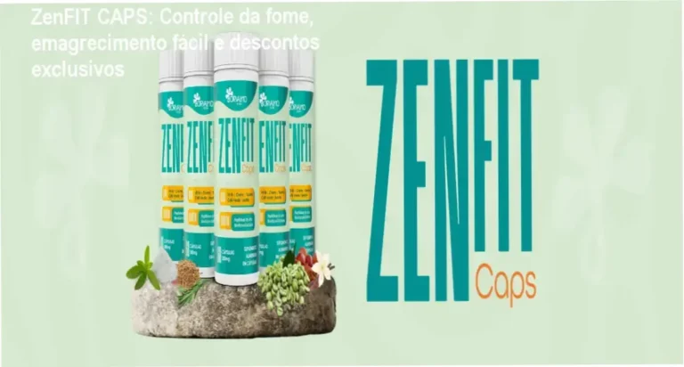 Frasco de ZenFIT CAPS com selo de desconto e cupom promocional
