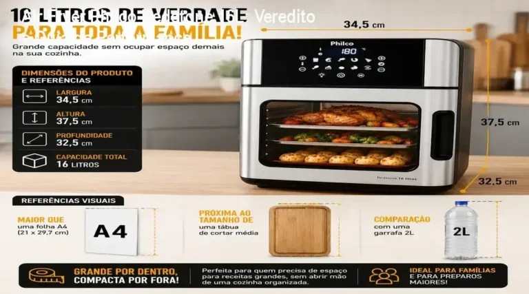 Air Fryer Forno Philco Redstone 16L em detalhe destacando o painel digital e design em inox